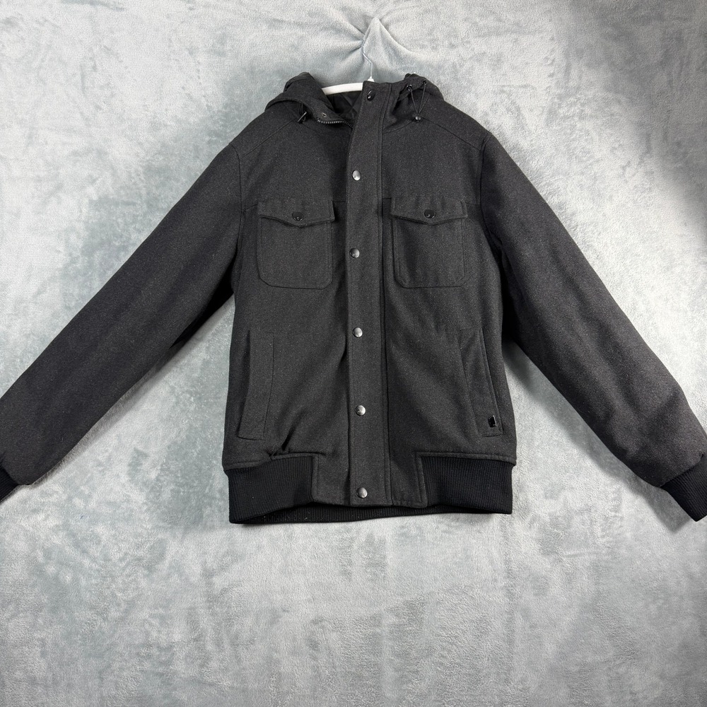 Cotton On Womens M Gray Wool Blend Hooded Bomber Jacket Quilted Utility Gorpcore